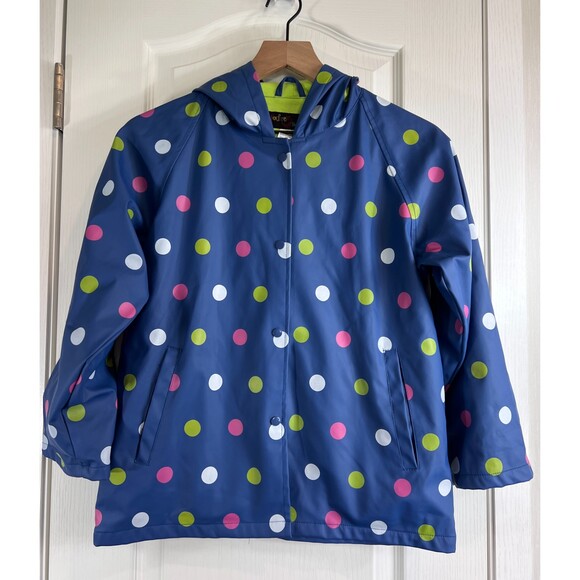 Foxfire for Kids Navy Blue Polka Dots Children’s Raincoat Size 10 - Picture 1 of 9